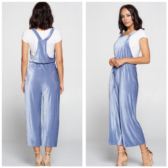 Pants - Velvet wide leg midi overall jumper with pockets